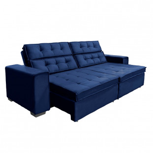 Sofá Istambul Retrátil e Reclinável com Molas no assento e Pillow top 2,30 Pluma Azul